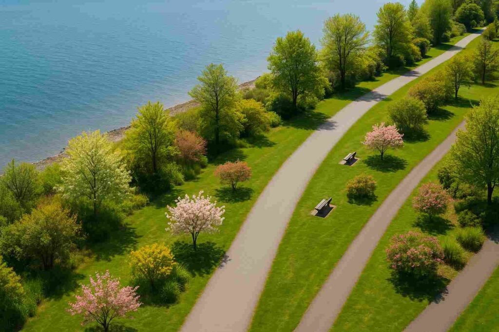 beautiful park walkway community events spring scenery | GPS: 49.120485, -123.000101
