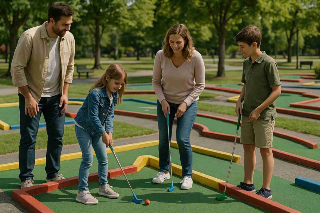 family playing mini golf delta | GPS: 49.132060, -122.982428
