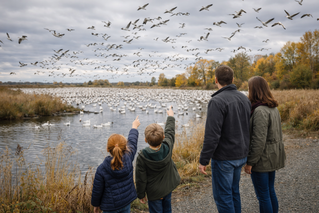 family-watching-birds-at-lake-health-wellness