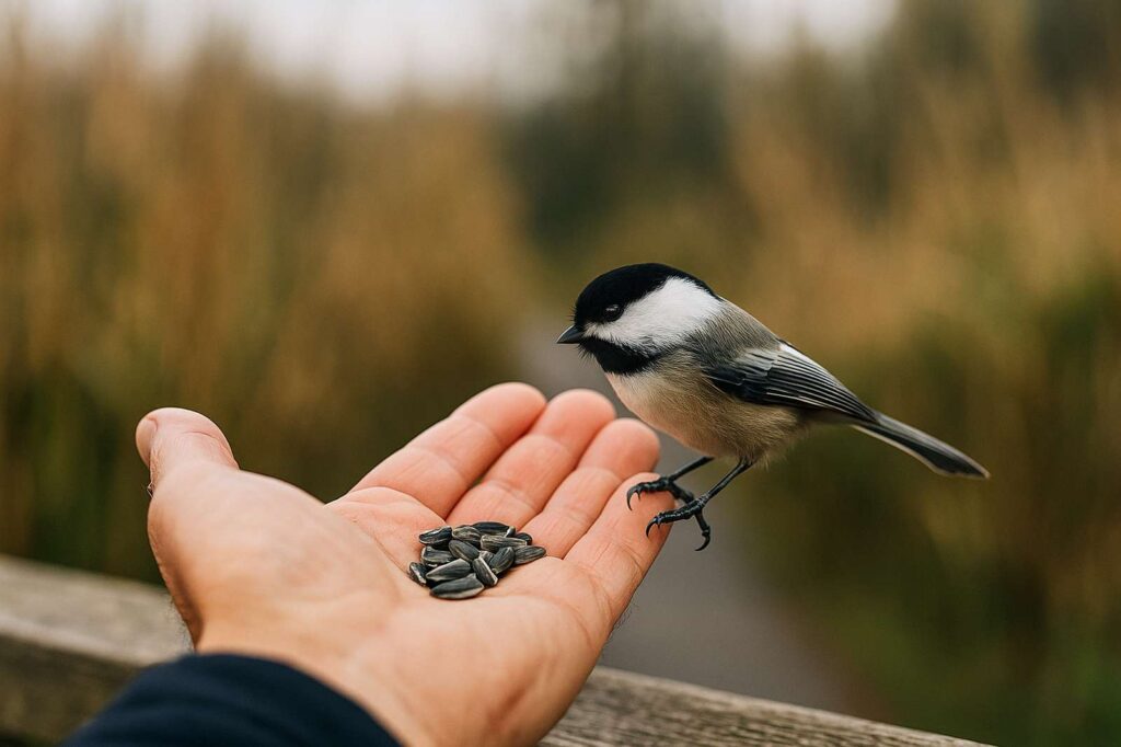 hand feeding bird seeds delta birdwatching experience New Westminster Date Night Ideas hand feeding bird seeds delta birdwatching experience | GPS: 49.179089, -122.910619