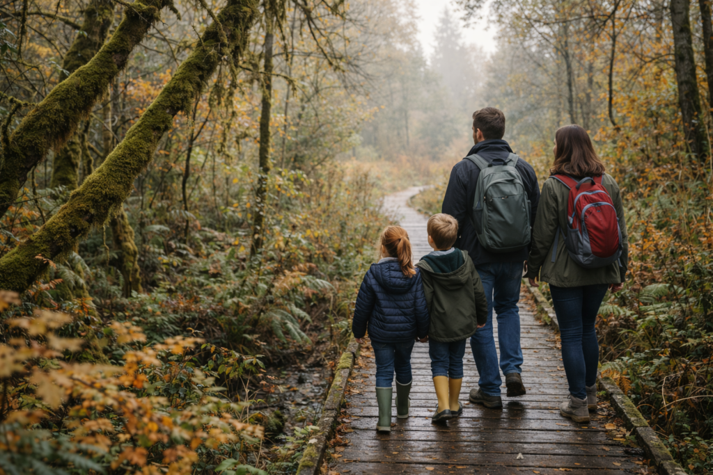 local-shopping-family-hiking-in-autumn-forest-pathway