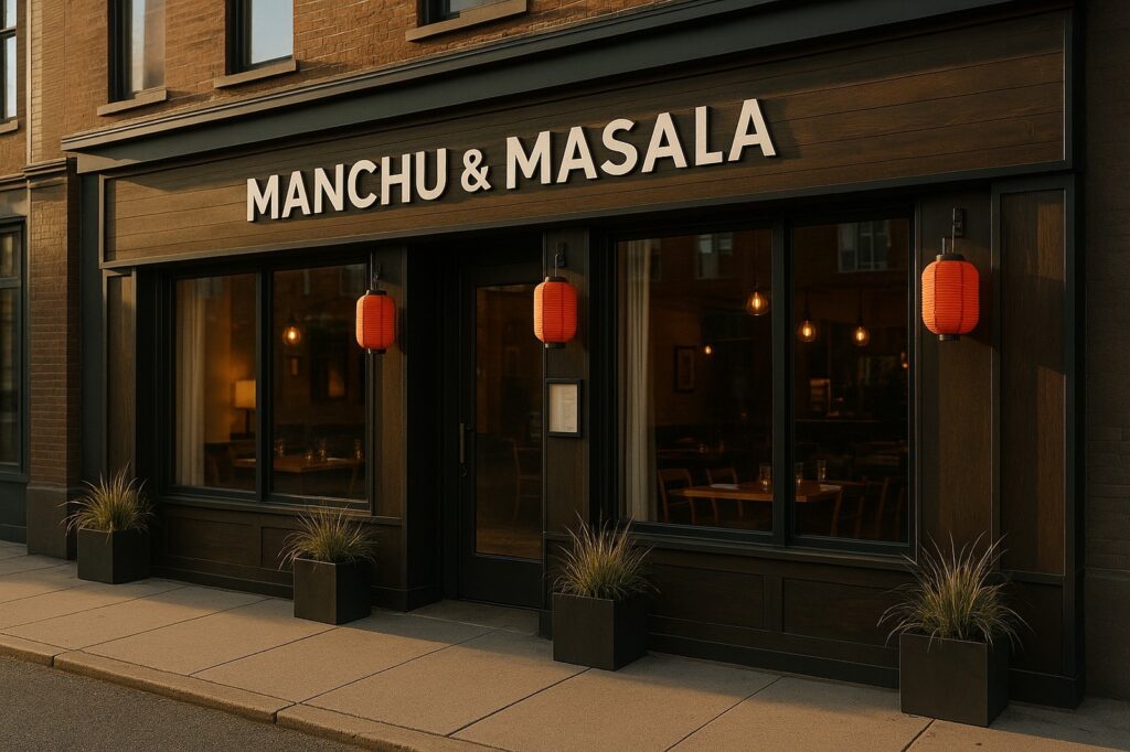 manchu masala restaurant local outside view | GPS: 49.204155, -122.907668