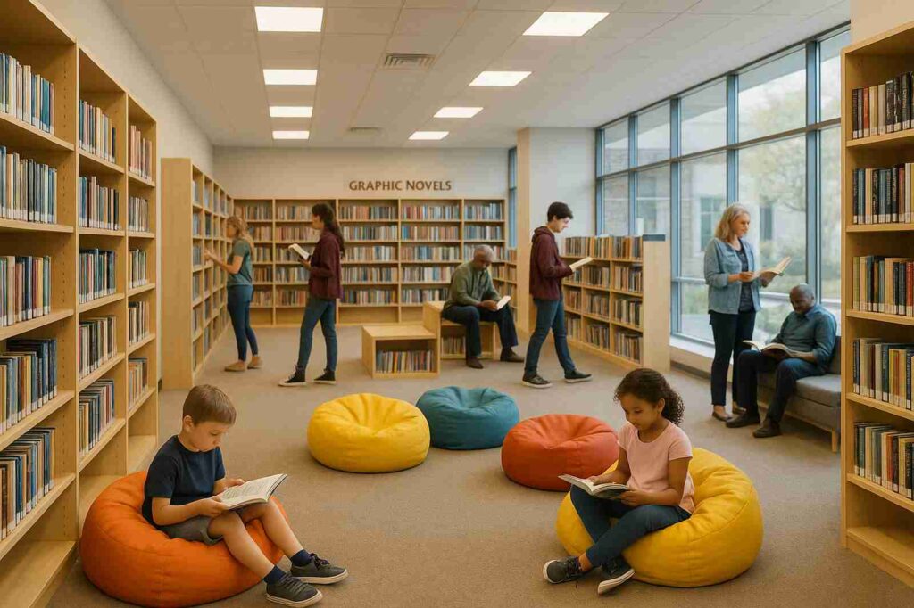 reading in library health wellness graphic novels zone | GPS: 49.201496, -122.876405