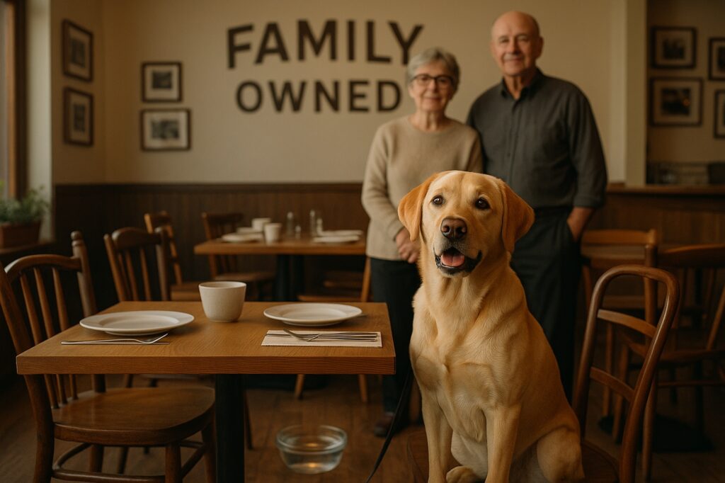 family owned restaurant local dog and owners | GPS: 49.162499, -122.971140