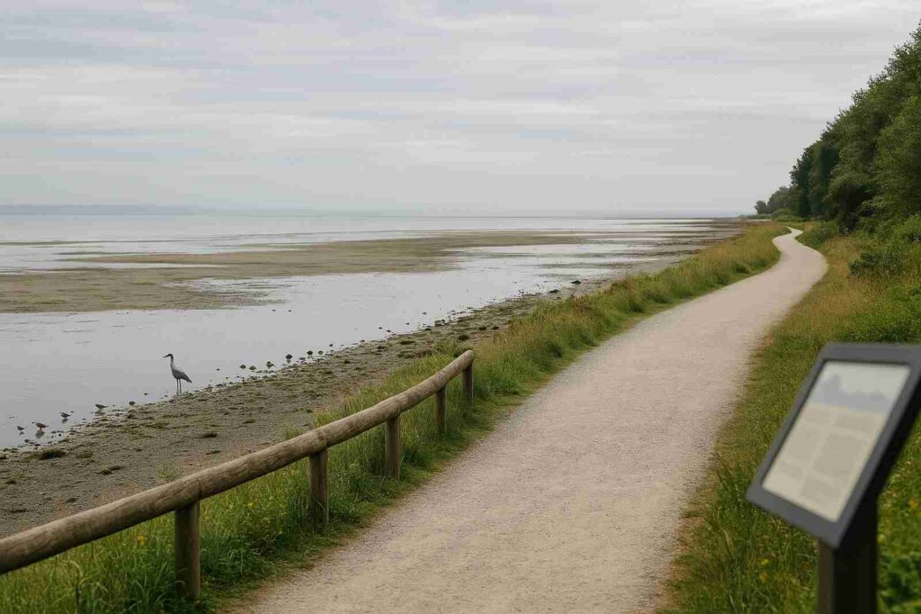 local experiences serene river path with heron | GPS: 49.178479, -122.911551