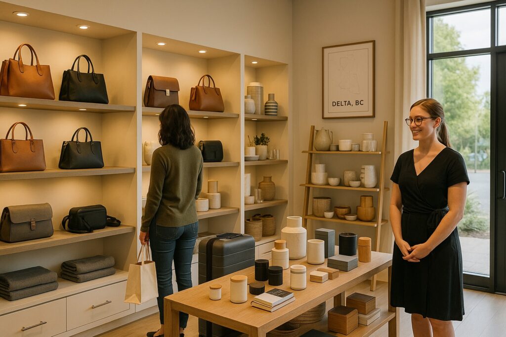 modern store display with bags and decorative items delta New Westminster, BC Gift Shops: Where to Find Thoughtful Presents