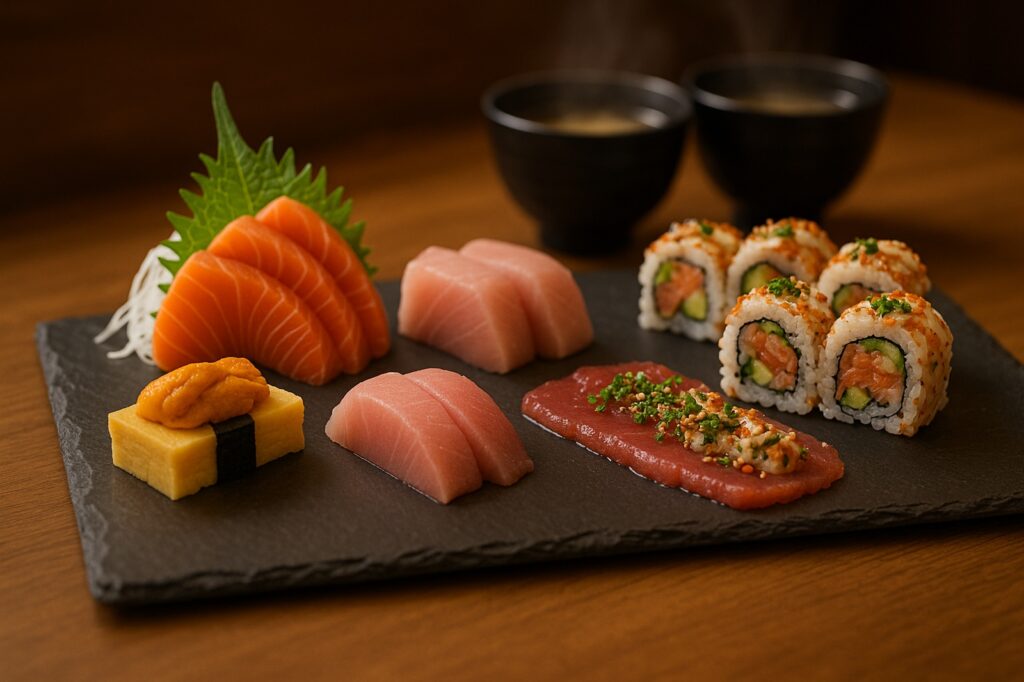 sushi platter with fresh local seafood and miso soup local New Westminster Local