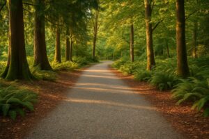 tranquil forest path local sunlight dappled greenery 2023 | GPS: 49.165673, -122.951986