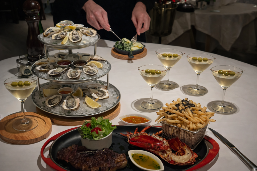 new-westminster-local-brewery-dining-scene-community-life-landscape-seafood-tower-with-oysters-steak-and-lobster-truffle-fries-and-dirty-martinis