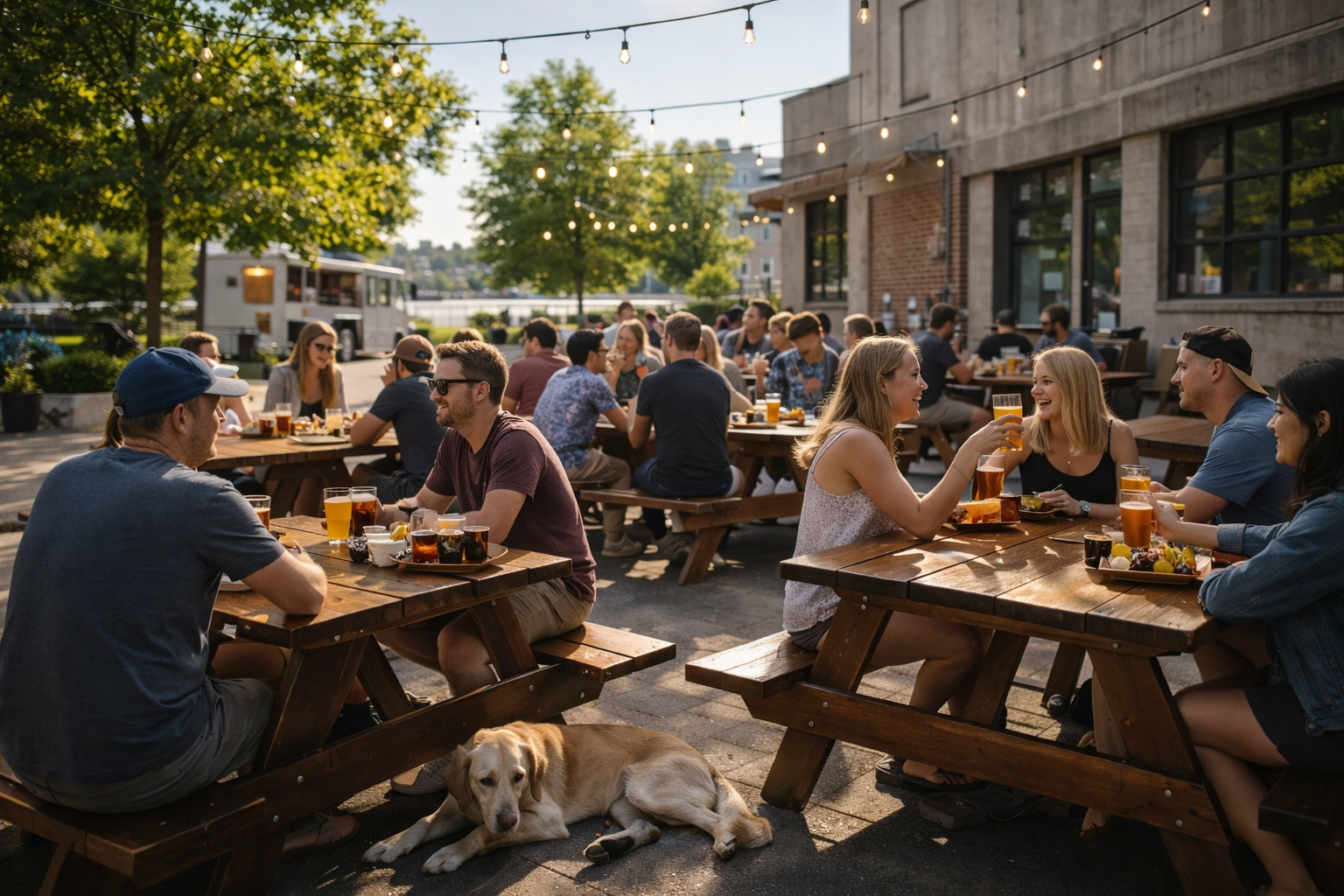 outdoor-restaurant-patrons-drinking-beer-with-dog-directory