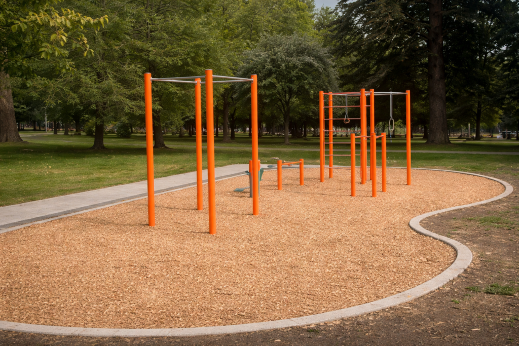 playground-equipment-new-westminster-orange-poles-and-surfacing