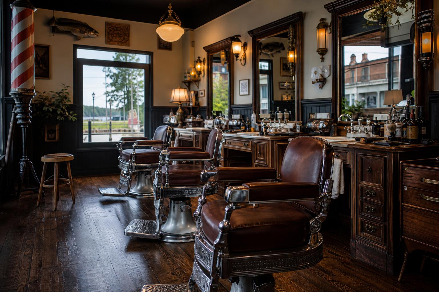 Queensborough Barbershop with classic barber chairs and clean grooming stations