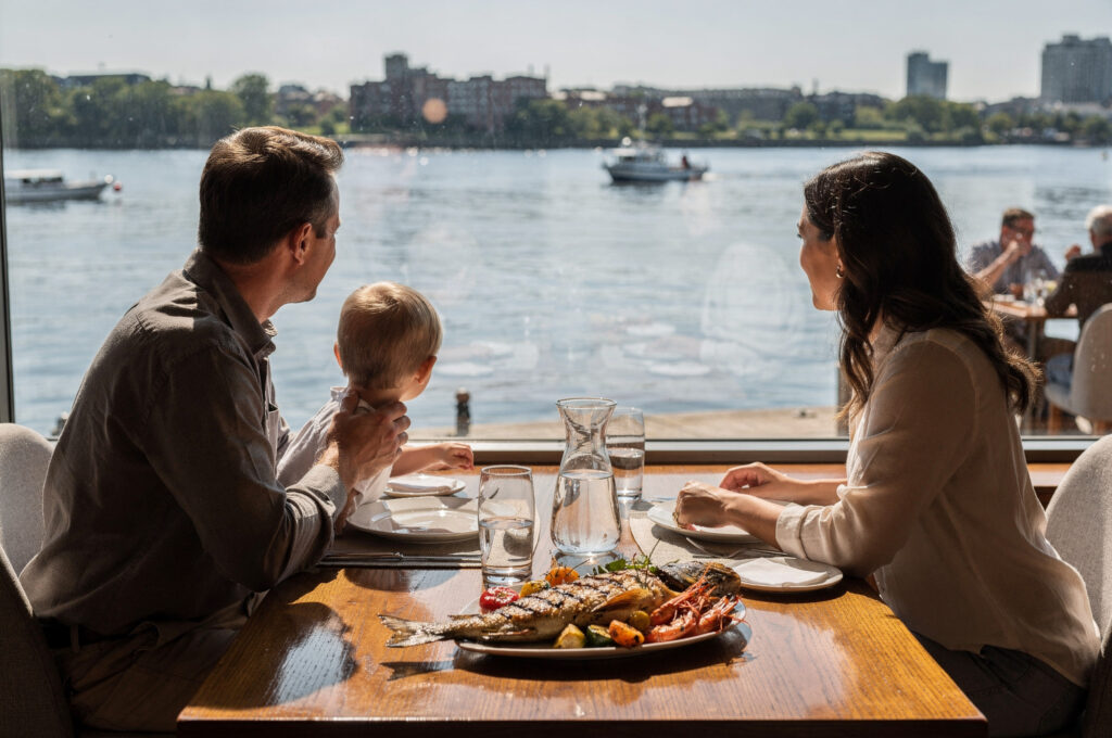 family dining at restaurant in new westminster fresh seafood