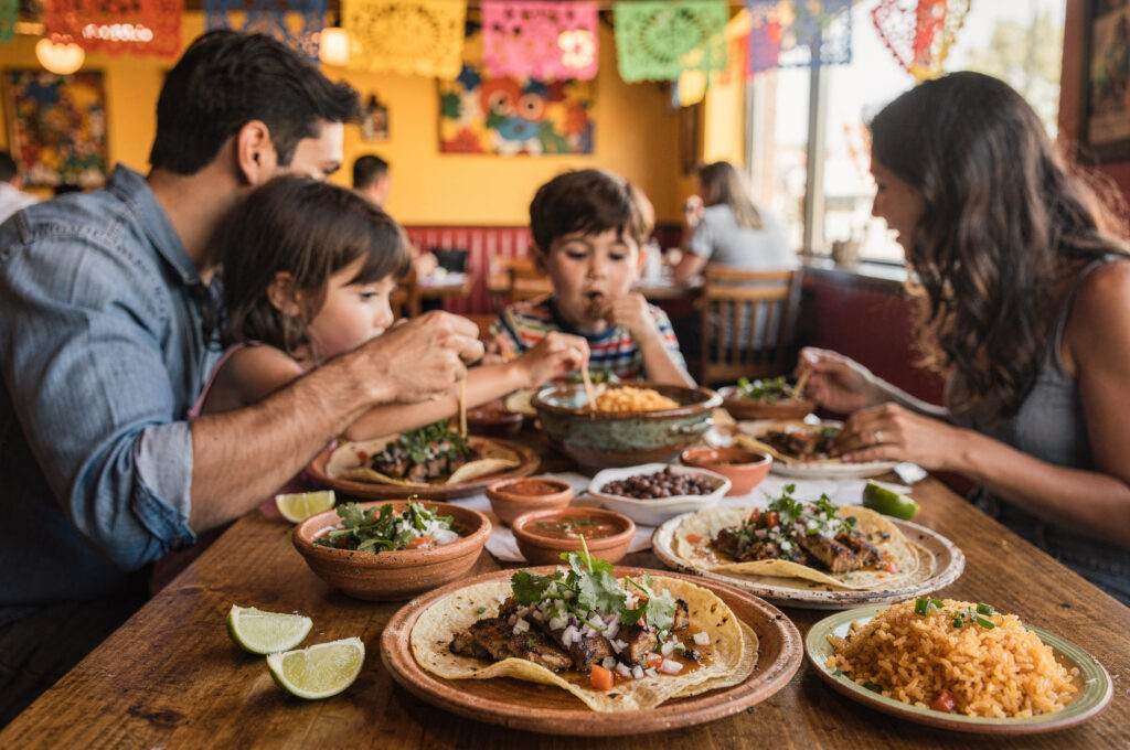 family eating tacos at restaurant new westminster